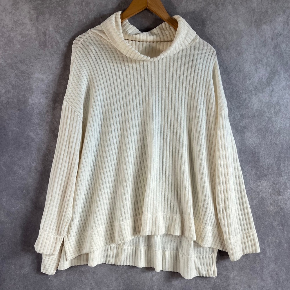 Maeve Anthropologie Cowl Neck Sweater Womens Large Ivory Ribbed High-Low Boho